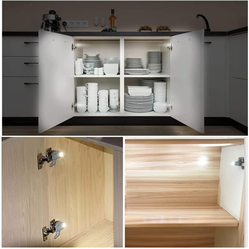 10 Pièces LED Charnière Capteur Lumière pour Placard Armoire Cuisine Lampe de Nuit Penderie Cabinet Armoire Veilleuse