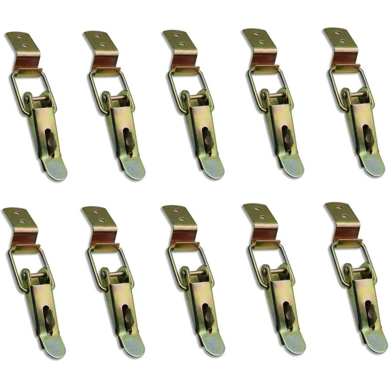 10 Pièces Levier fermé et crochet, Fermeture à bascule, pour tiroir, Levier de verrouillage, boîte à outils, placard, armoire, boîte (jaune galvanisé)