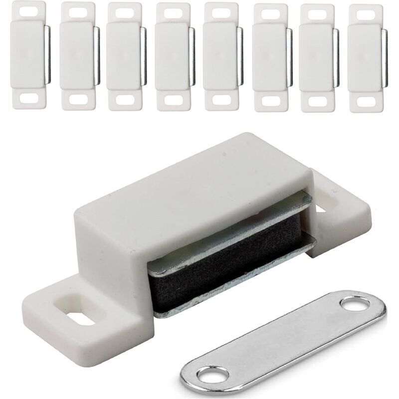 10 Pieces – Magnetic Door Catches for Furniture, Doors, Cabinets – Magnetic Closure with Magnets for Cupboards and Cabinets – Magnetic Hinges – White
