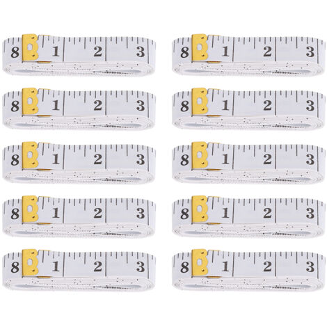 10 pièces Mètre de couturier 2.0 x 300cm Double Échelle Souple pour Mesure Corporelle et Perte de Poids Blanc