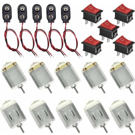 10 pièces mini moteur électrique 130 micro moteur DC 1,5 V-6 V 20 000 tr/min, 5 pièces mini interrupteur de bateau + 5 pièces connexion clip de batterie 9 V pour Arduino DIY