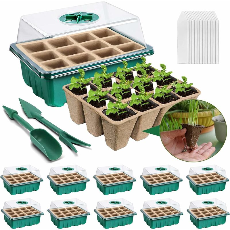 10 Pièces Mini Serre pour Plantes,120 Trous Bac à Semis Biodegradable Pot,Boîte de Culture avec Couvercle et Ventilation Durables,Plateaux de semis