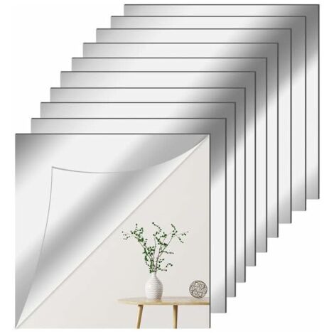 10 Pièces Miroir Mural Autocollant 20 X 20 cm, Antidéflagrant Carrés Flexible Miroir Acrylique Adhésif, Plastique Bricolage Décoration Murale sans Cadre pour Salle de Bain, Salon, Chambre