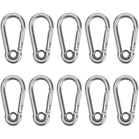 10 Pièces Mousquetons en Acier Inoxydable Sécurisés avec Ressort - Crochets de Connexion M6 (6mm) pour Corde et Équipement