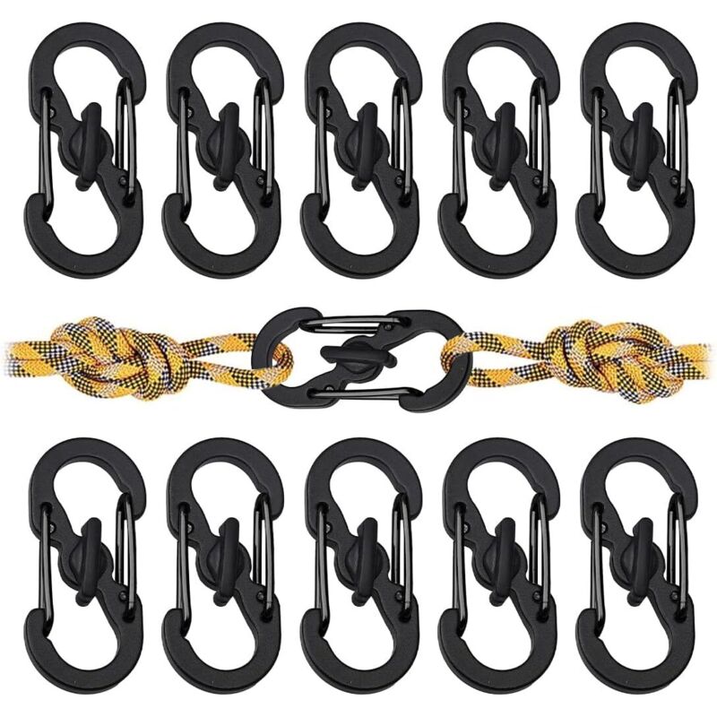 10 Pièces Mousquetons INOX Antivol, Mousqueton Métal Mini S Forme, Clips avec Boucle en Métal à Double Ressort, pour Activités de Plein Air