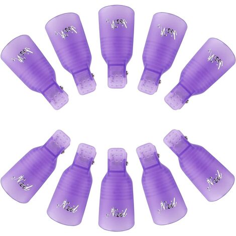 10 pièces Nail Art Clip, clips à ongles en acrylique, pince à ongles dissolvant, pour le Nettoyage des Ongles retirer le vernis Gel（Violet）