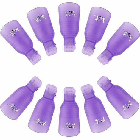 10 pièces Nail Art Clip, clips à ongles en acrylique, pince à ongles dissolvant, pour le Nettoyage des Ongles retirer le vernis Gel（Violet）