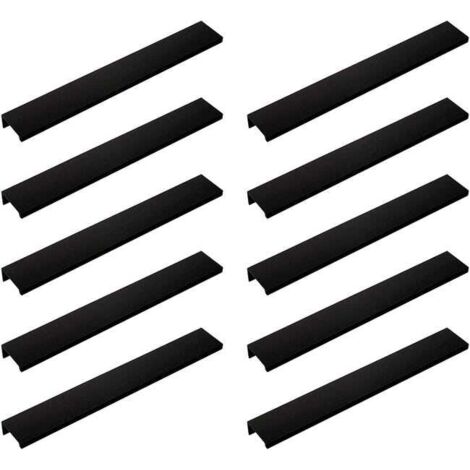 (10 pièces, noir) Poignée de meuble invisible longue, 200 mm de long, finition noire, sans perçage