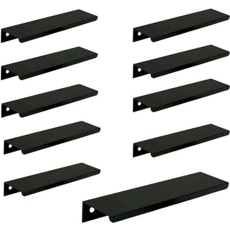 (10 pièces, noir) Poignée de porte longue invisible pour armoire, 150 mm de long, poignée de bord noire sans perforation