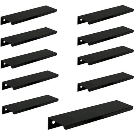 (10 pièces, noir) Poignée de porte longue invisible pour armoire, 150 mm de long, poignée de bord noire sans perforation-Crezuo