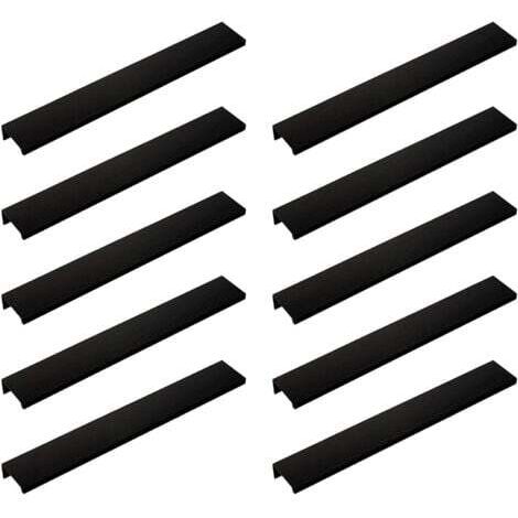 (10 pièces, noir) Poignée de porte longue invisible pour armoire, 200 mm de long, poignée de bord noire sans perforation