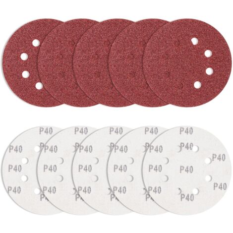 10 pièces Papier de Verre 125 mm Grain 40, disques abrasifs Ronds Ponceuse Excentrique Feuilles abrasives 8 Trous pour ébavurer et poncer Les Points de Soudure
