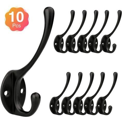 10 Pièces Patère Porte Manteau Mural Vintage, Crochet Métal De Porte Chapeau Crochet Inox avec Vis pour la maison pour Mural Salle de Bain Cuisine Cuisine (Noir)