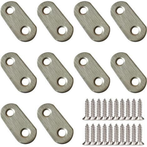10 pièces patte d'assemblage 37 x 16 mm équerre Renfort en acier inoxydable Plaques de reparation à équerre patte de fixation, avec vis