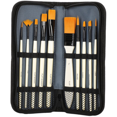 10 Pièces Pinceaux Nylon Set de Nettoyage avec Sac, Outil Peinture Aquarelle Gouache Acrylique