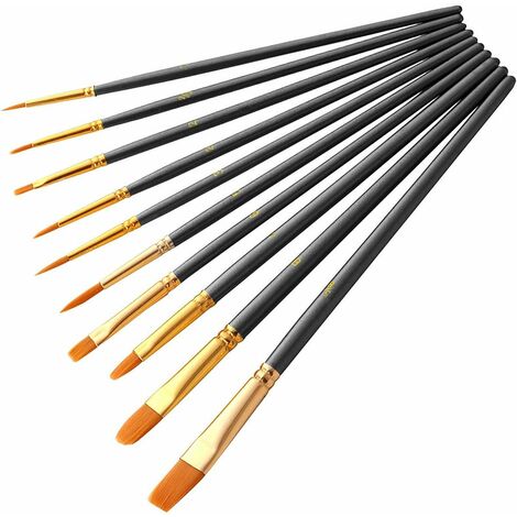 10 Pièces Pinceaux Peinture Acrylique - Pinceau de Peinture à l'huile pour Aquarelle, Peinture Gouache, Nylon Pinceaux Artiste Plume Lisse, Enfant Brosse de Peinture,Pinceau Aquarelle Noir