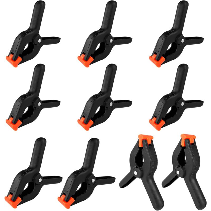 10 Pièces Pinces à Ressort, pinces à ressort en nylon robuste, pince serre joint avec mobiles mâchoires, Pinces à Ressort Plastique Noir en Nylon,