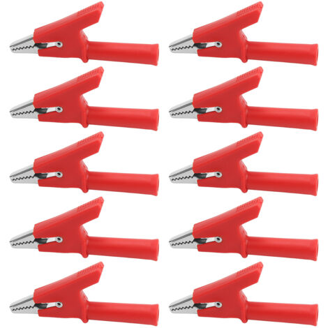10 Pièces Pinces Crocodile de Test 10mm 10A avec Douilles 4mm - Kit Accessoires Rouge