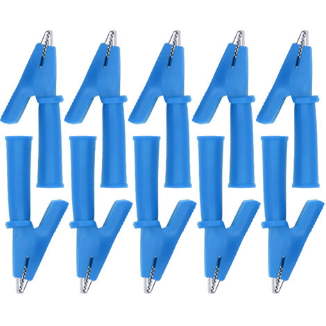 10 Pièces Pinces Crocodile en Laiton avec Isolation PVC pour Multimètre, Connexion Sécurisée pour Prises Banane 4mm - Bleu