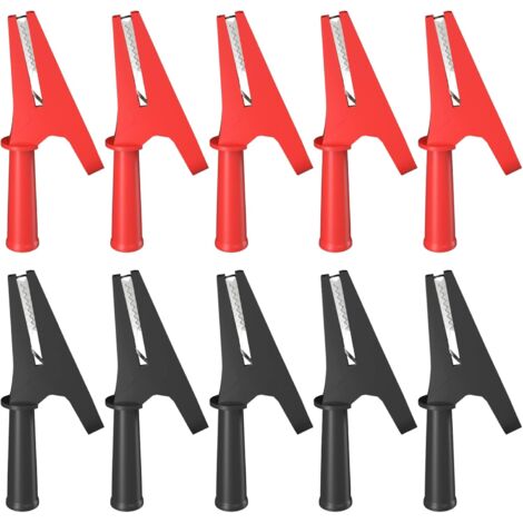 10 pièces pinces crocodiles de protection entièrement isolées 30A pinces crocodiles sres avec prise banane 4mm pour tests électriques de batterie automobile rouge et noir