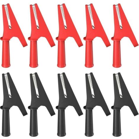 10 pièces pinces crocodiles de protection entièrement isolées 30A pinces crocodiles sres avec prise banane 4mm pour tests électriques de batterie automobile rouge et noir