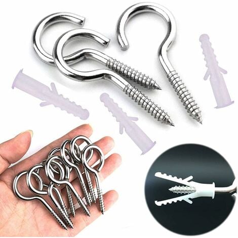 10 Pièces Piton à Visser,Vis à Oeil Crochet à Visser Inox,avec 10 PCS Chevilles Kit,5  65mm,Pour les Lustres, L'artisanat