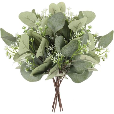 10 pièces plantes artificielles d'eucalyptus plantes artificielles feuilles d'eucalyptus plantes vertes artificielles fleurs artificielles plantes en plastique pour la décoration de balcon de jardin d