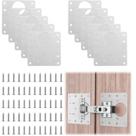 10 Pièces Plaque de Réparation de Charnière, Charnière Porte Placard avec 60 Vis, Plaque Reparation Kit avec Trou de Réparation Charnière Meuble pour Meubles Bois Portes Cuisine Étagèr