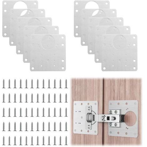 10 Pièces Plaque de Réparation de Charnière, Charnière Porte Placard avec 60 Vis, Plaque Reparation Kit avec Trou de Réparation Charnière Meuble pour Meubles Bois Portes Cuisine Étagèr
