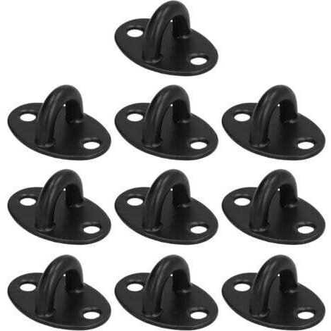 10 Pièces Plaque Oeillet en Acier Inoxydable Noir, Crochet Plafond pour Suspendre Équipements Extérieurs, Cordes, Balançoires de Yoga, Hamacs, Corde Linge