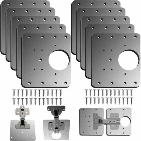 10 Pièces Plaque Reparation Charniere Porte d'armoire,plaque de réparation de charnière de porte de placard de cuisine avec trou, supports de fixation plats en acier inoxydable avec vis