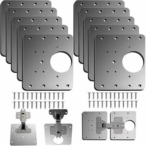 10 Pièces Plaque Reparation Charniere Porte d'armoire,plaque de réparation de charnière de porte de placard de cuisine avec trou, supports de fixation plats en acier inoxydable avec vis