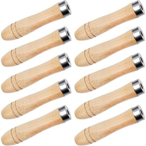 10 pièces Poignée de Fichier en Bois avec Colliers en Métal, Manche Bois pour Lime, Poignée de Dossier en Bois pour Outil de Coupe de Fichier Manuel