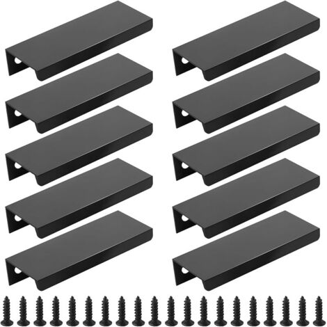 10 Pièces Poignee de Meuble Cuisine Moderne avec Vis, Aluminium Poignée de Tiroir Noire, 80mm Poignée Invisible pour Tiroir Placards Cuisine