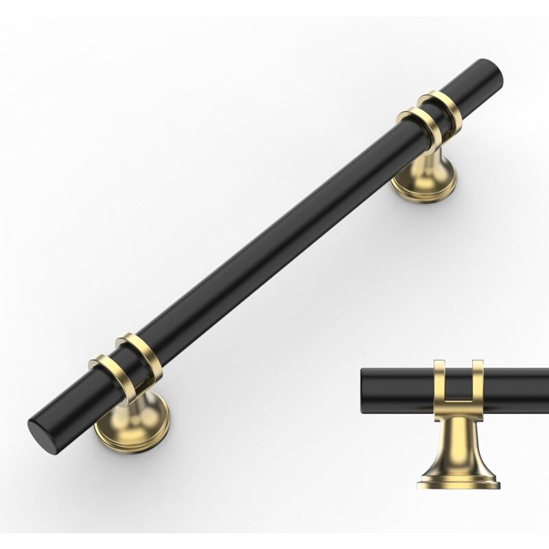 10 Pièces Poignee de Meuble Cuisine Noirdoré 128mm Alliage de Or Poignées Meubles avec Vis, pour Bureaux, Tiroirs, Armoires, Placard