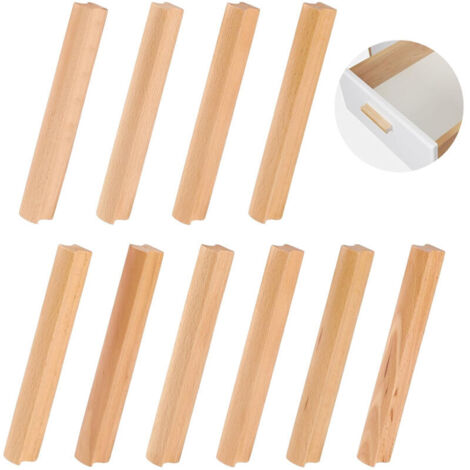 10 Pièces Poignee de Meuble en Bois, Poignée Bois pour Armoire, Espacement des Trous 128 mm de Poignée de Meuble Placards en Bois, Poignées de Cuisine en Bois Universelles pour Les Placards