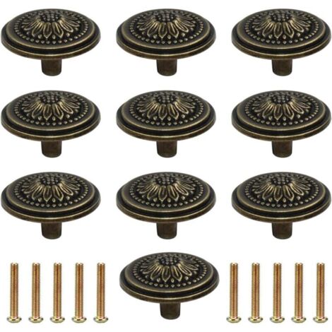 10 Pièces Poignee de Meuble Vintage Boutons de Porte de Placard Poignée Tiroir Laiton Pour Commode Ancienne et Armoire Meuble