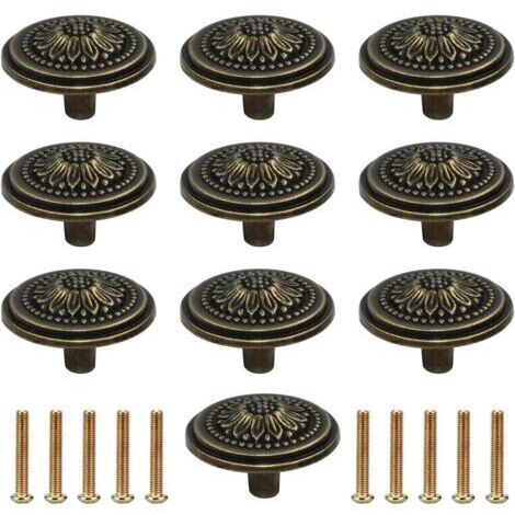10 Pièces Poignee de Meuble Vintage Boutons de Porte de Placard Poignée Tiroir Laiton Pour Commode Ancienne et Armoire Meuble, Bronze Ancien