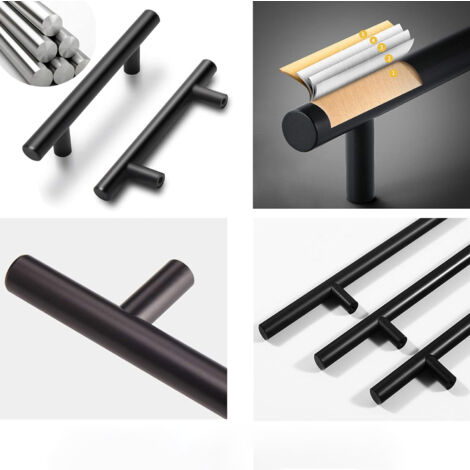 10 Pièces Poignée Meuble de Cuisine Bouton de Porte Acier Inoxydable Bouton de Armoire Noir Distance de Trous 192MM