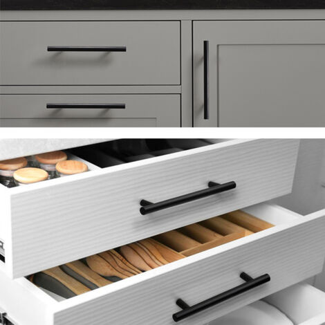 10 Pièces Poignée Meuble de Cuisine Bouton de Porte Acier Inoxydable Bouton de Armoire Noir Distance de Trous 96MM