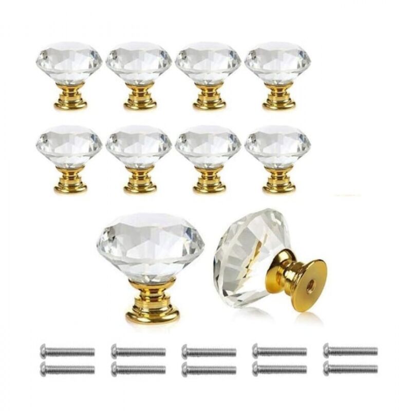 10 Pièces Poignées Boutons de portesTransparent Diamant Cristal Verre Portes Meuble Tiroir Placard Décoration Avec Vis