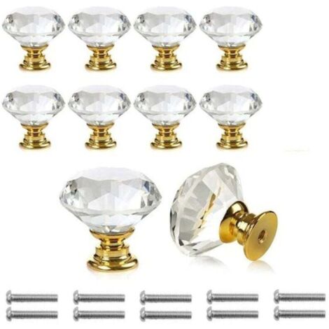 10 Pièces Poignées Boutons de portesTransparent Diamant Cristal Verre Portes Meuble Tiroir Placard Décoration Avec Vis