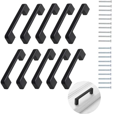 10 Pièces Poignées de Placard en Aluminium Noir, Poignee de Meuble Cuisine, Poignée de Placard et D'armoires, Poignées de Tiroir pour Cuisine et Meubles, Installation Facile et Durable