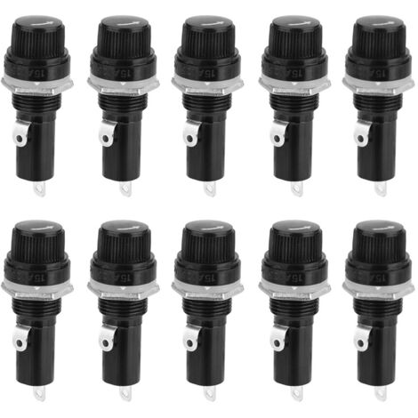 10 pièces Porte-fusible à Capuchon Plat Noir 6x30mm pour Montage sur Panneau, 10A 250V