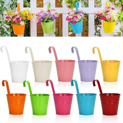 10 pièces Pots de Fleurs en métal à Suspendre 10cm, Petit Pot Fleur Suspendre Metal pour intérieur extérieur Balcon clôture - avec Crochet amovibles-10 Couleur