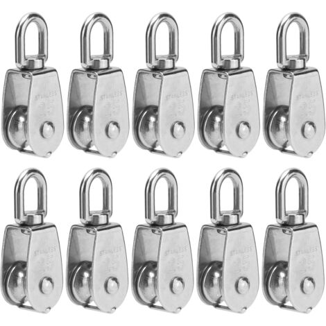 10 Pièces Poulie Simple Bloc de Levage Acier Inox Câble Métallique Crochet Roue de Remorquage M25