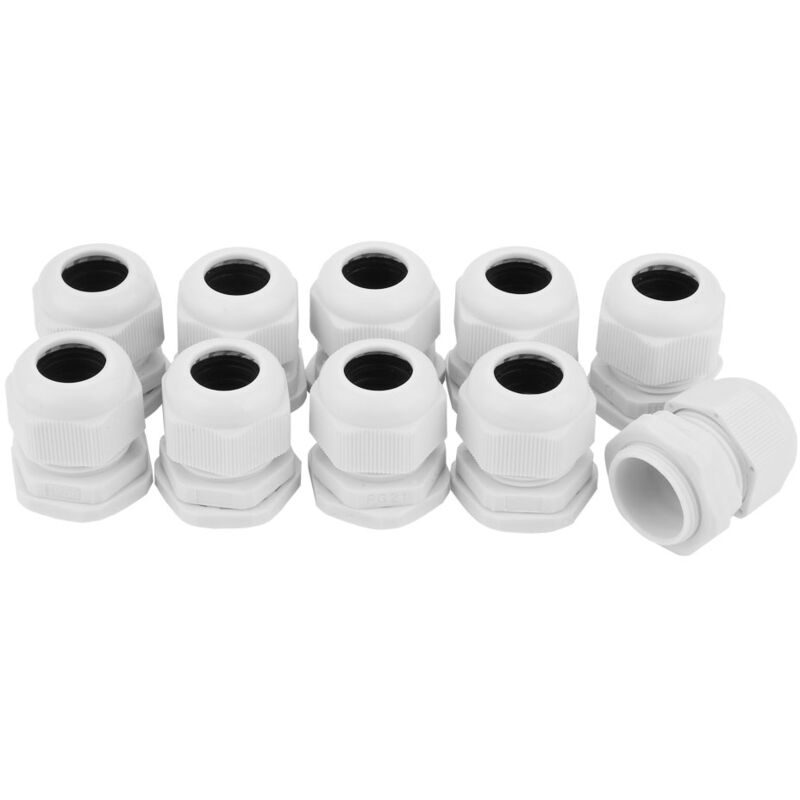 10 pièces Presse étoupes Réglables PG21 Presse-étoupes plastique Nylon blanc étanche