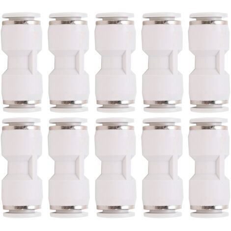 10 Pièces Raccords Droits à Pousser pour Tuyaux Pneumatiques, Libération Rapide, Blanc PU-16
