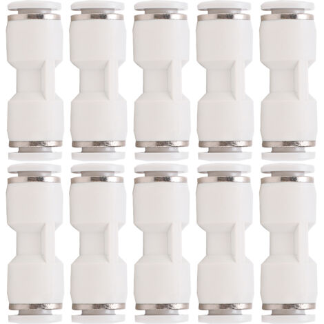 10 Pièces Raccords Droits à Pousser pour Tuyaux Pneumatiques, Libération Rapide, Blanc PU-6