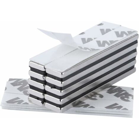 10 pièces rectangle aimants néodyme 60 x 10 x 3 mm avec ruban adhésif de marque 3M, Aimants avec film adhésif autocollant Extra haute adhérence pour DIY, cuisine, sous-sol, bâtiment